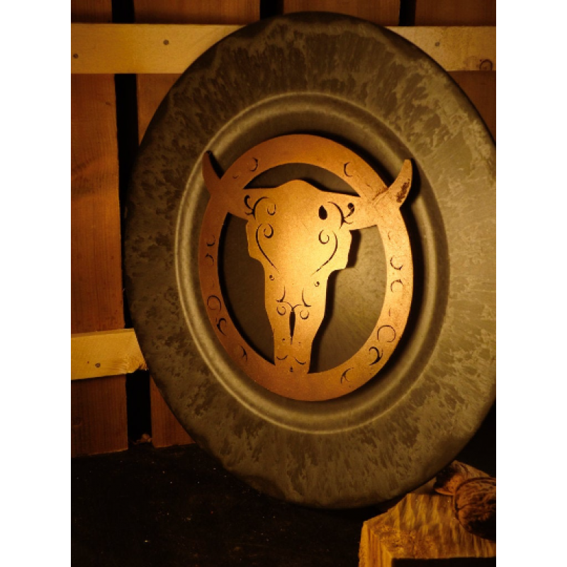 wall decoration longhorn wood and steel